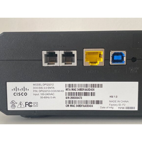 Cisco DPQ3212 Cable Modem Black NO Cables Works As Is - Picture 7 of 11